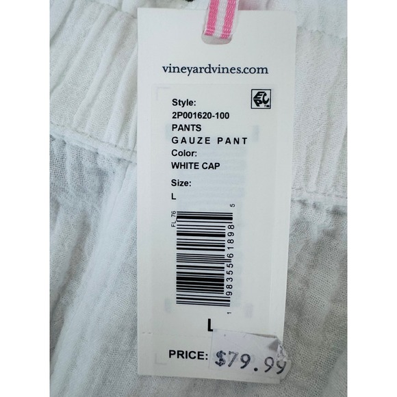 NWT Vineyard Vines White 100% Cotton Cap Gauze Wide Leg Relaxed Pants Large - Picture 8 of 14